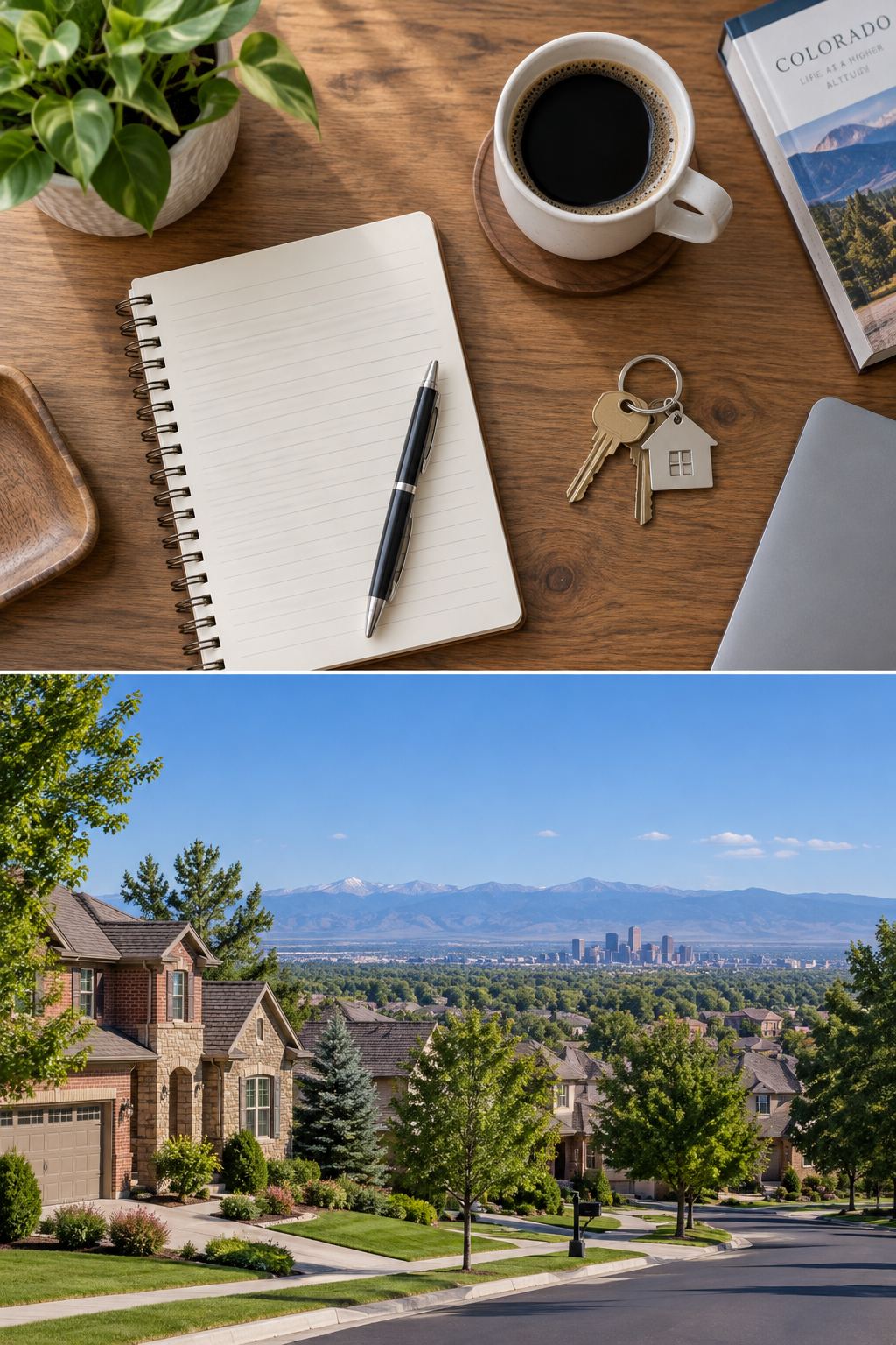 Desk flat-lay, illustrative
